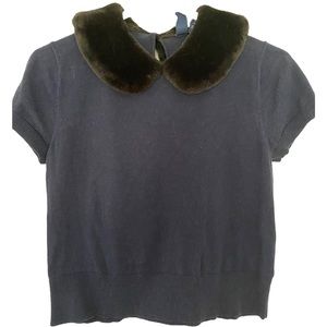 Kersh 81 Nineteen Faux Fur Collared short sleeve Navy Sweater-Medium